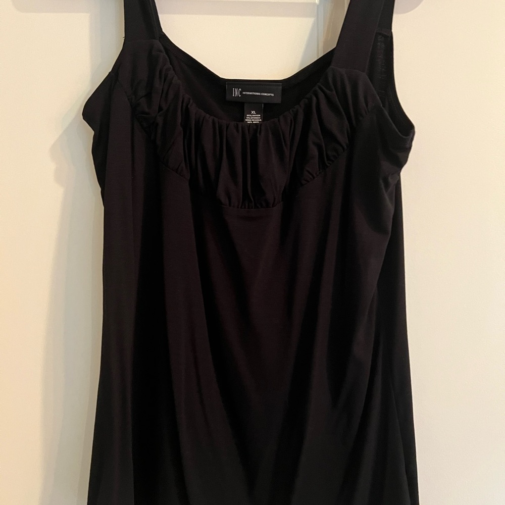 INC International Concepts Black Ruched Ruffled Sleeveless Tank Top